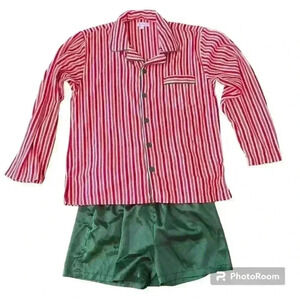 Pajamagram Pajamas Christmas Candy Cane Flannel Top Satin Shorts Size Large